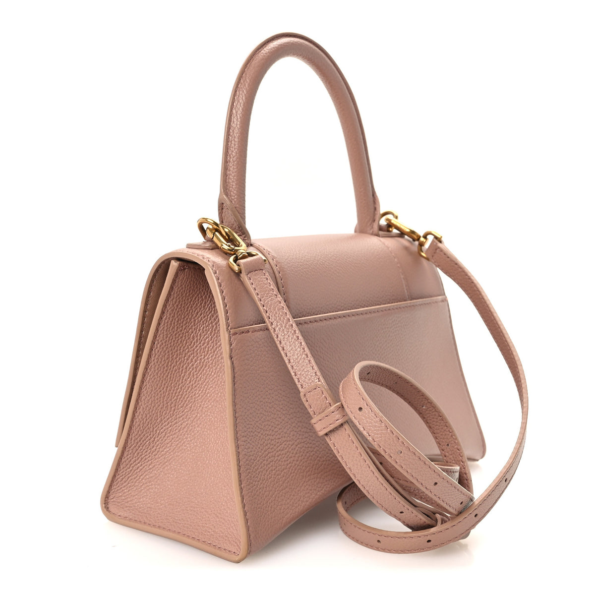 Grained Calfskin Small Hourglass Top Handle Bag Nude Beige