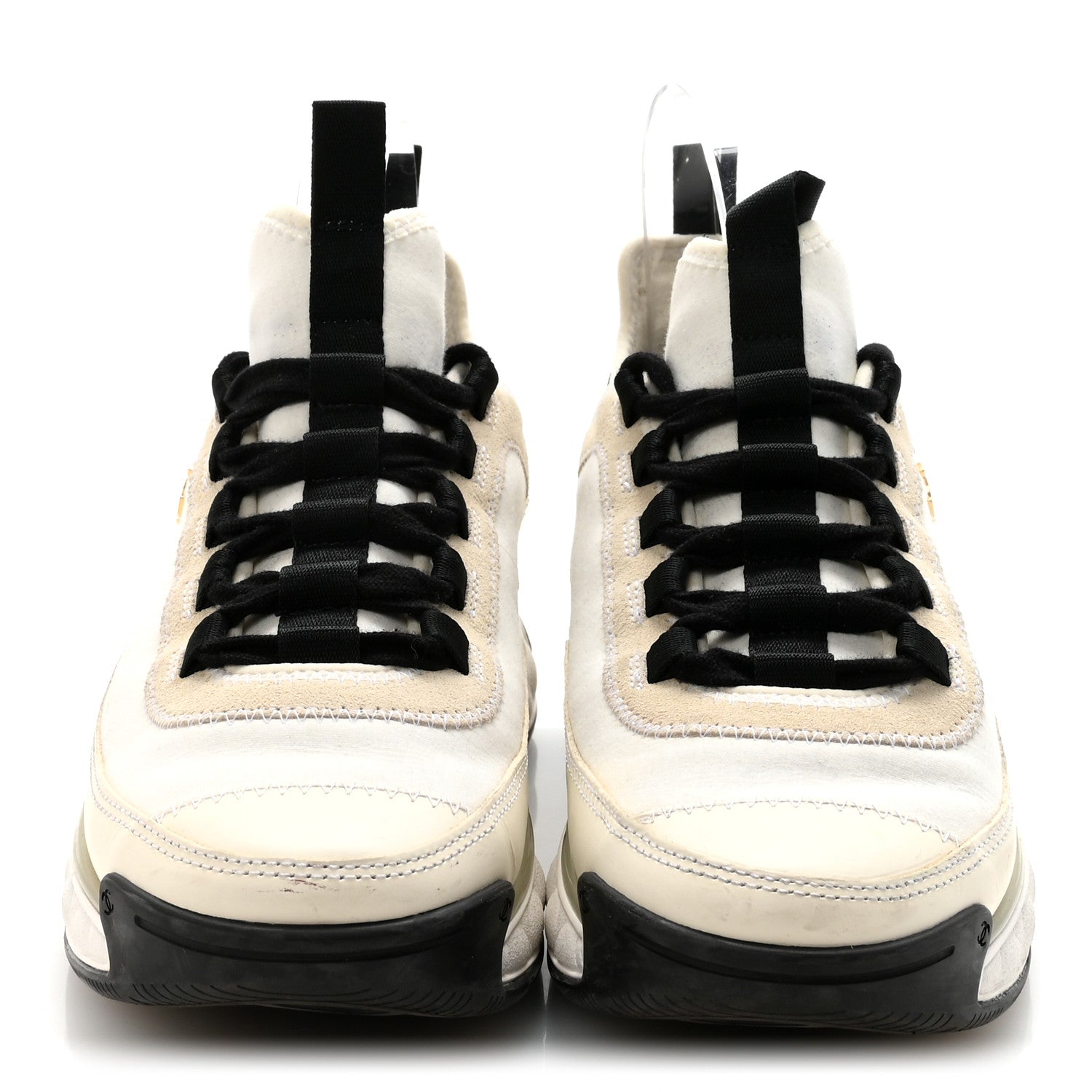 Chanel Velvet Calfskin Mixed Fibers CC Sneakers 38 Ivory Black 5 of 18
