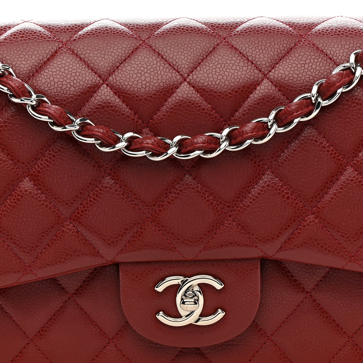 Caviar Quilted Jumbo Double Flap Dark Red