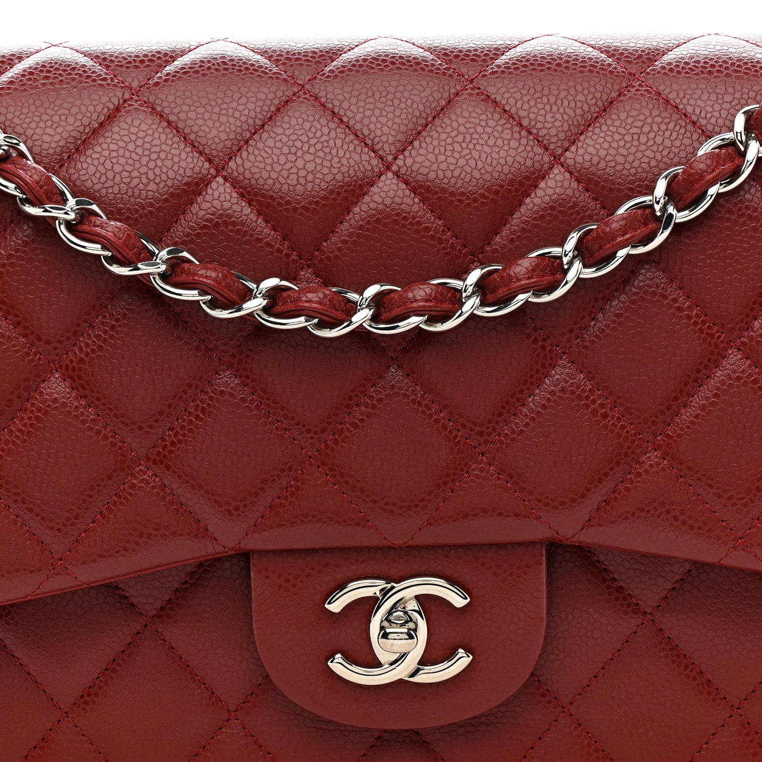 Chanel Caviar Quilted Jumbo Double Flap Dark Red 8 of 12