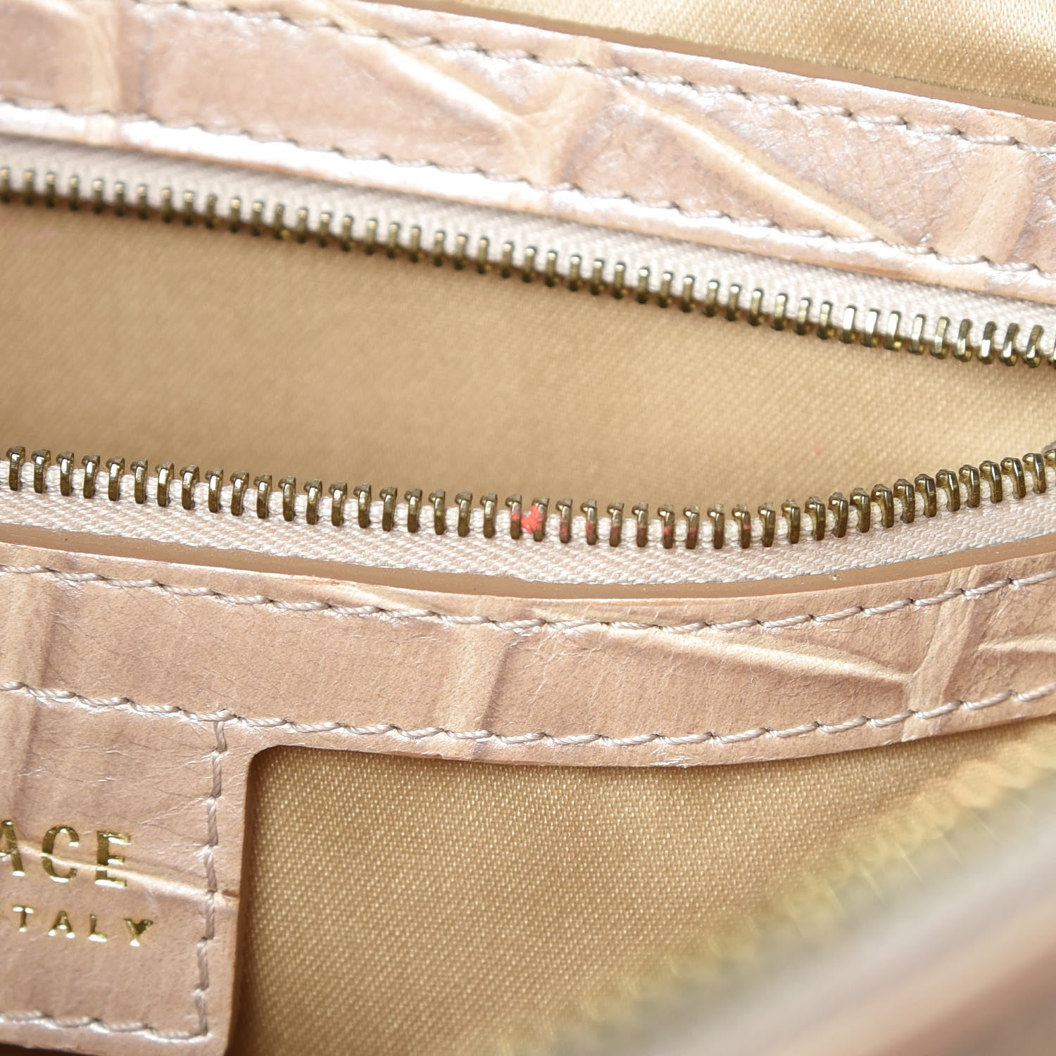 Versace Calfskin Crocodile Embossed Madonna Satchel Beige 10 of 18