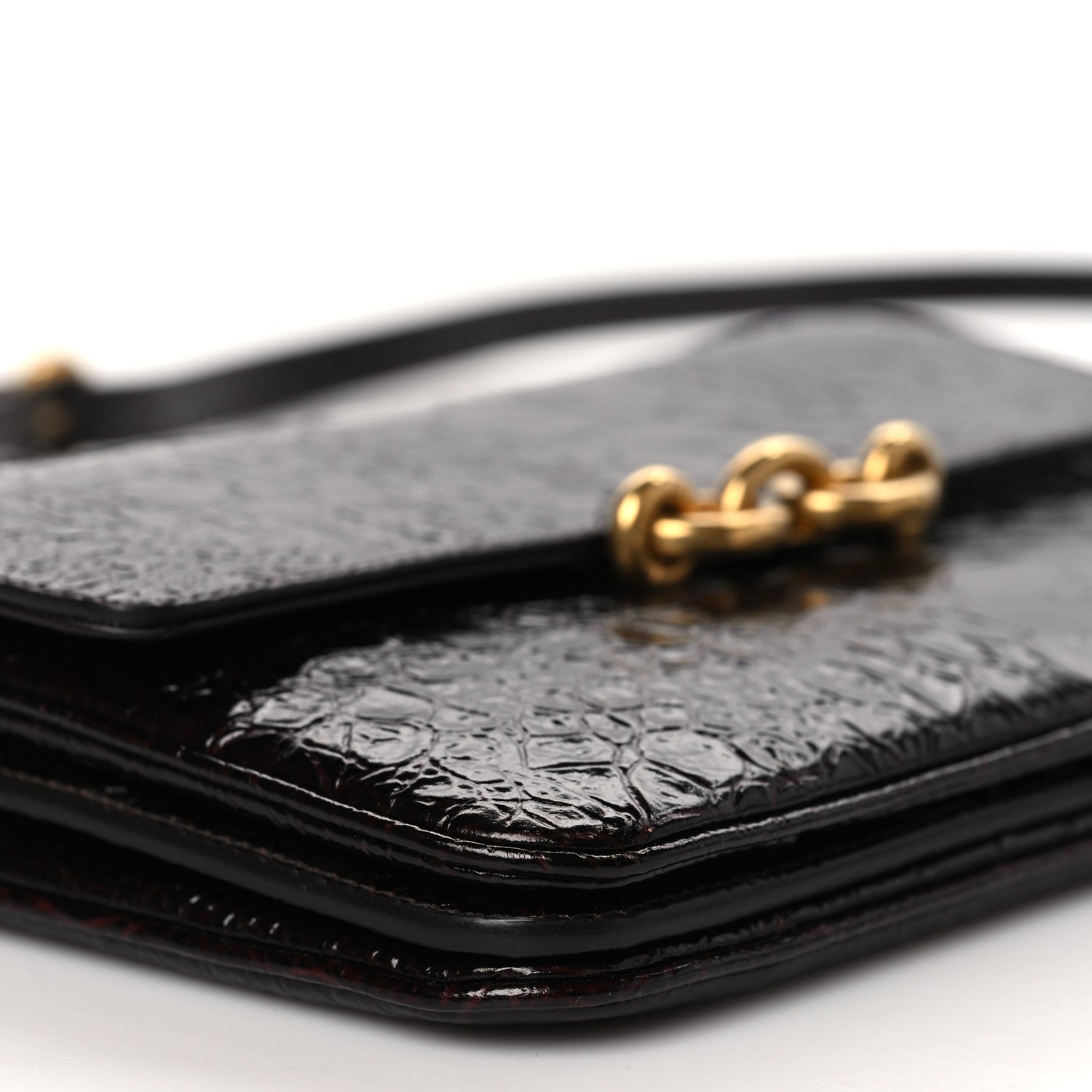 Saint Laurent Shiny Crocodile Embossed Calfskin Le Maillon Satchel Coffee 7 of 9