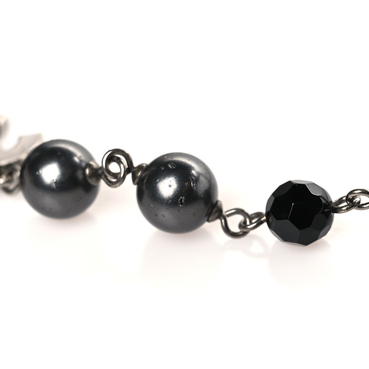Ruthenium Pearl Beaded CC Long Necklace Black
