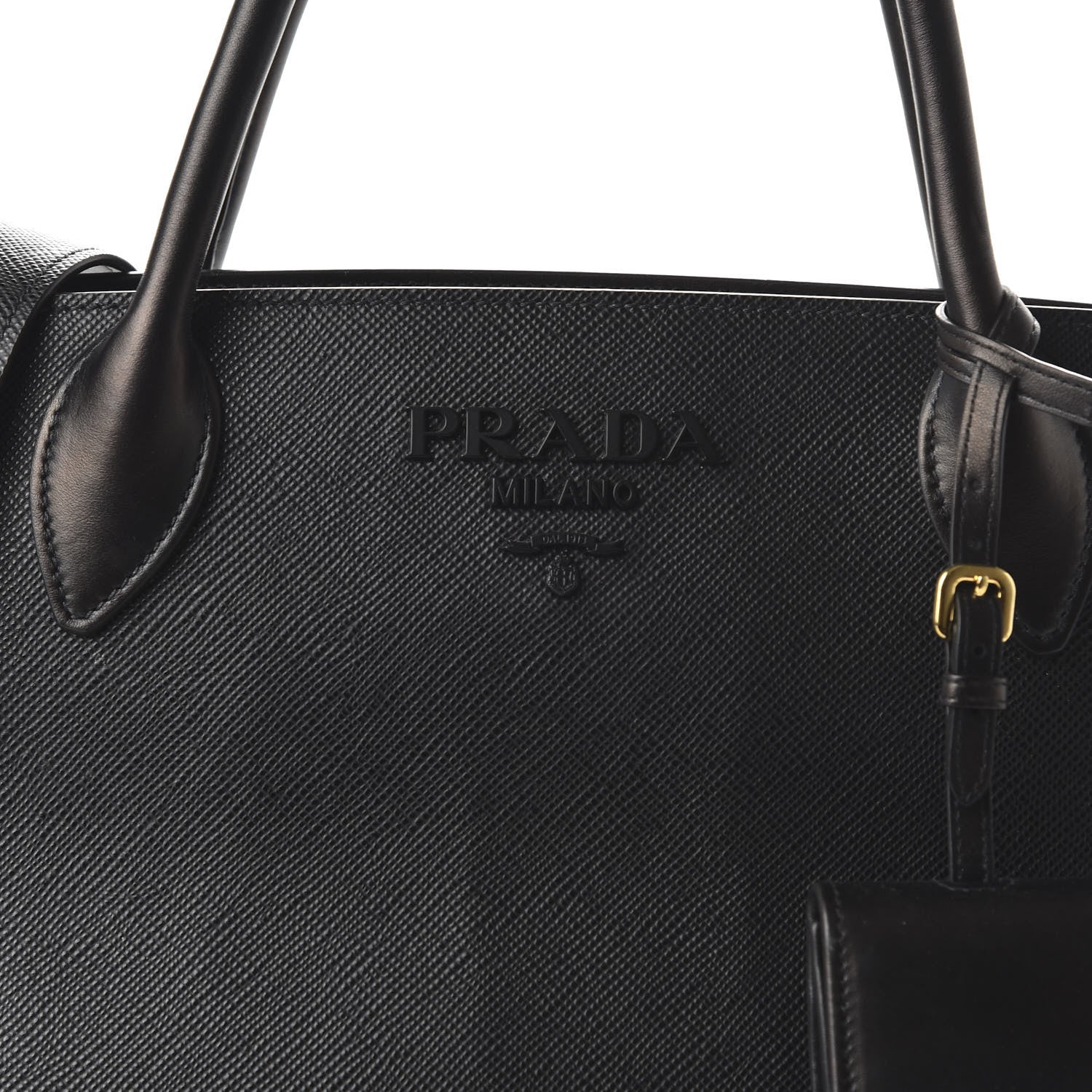 Prada Saffiano Cuir Calfskin Medium Monochrome Top Handle Tote Black 10 of 10