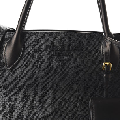 Prada Saffiano Cuir Calfskin Medium Monochrome Top Handle Tote Black 10 of 10