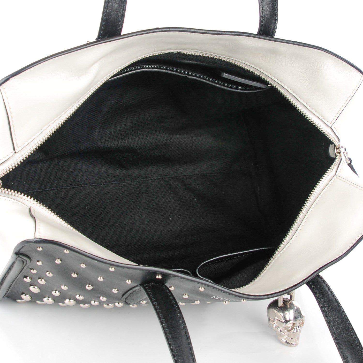 Alexander McQueen Calfskin Studded Small Padlock Tote Black White 6 of 8