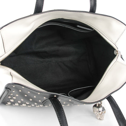 Alexander McQueen Calfskin Studded Small Padlock Tote Black White 6 of 8