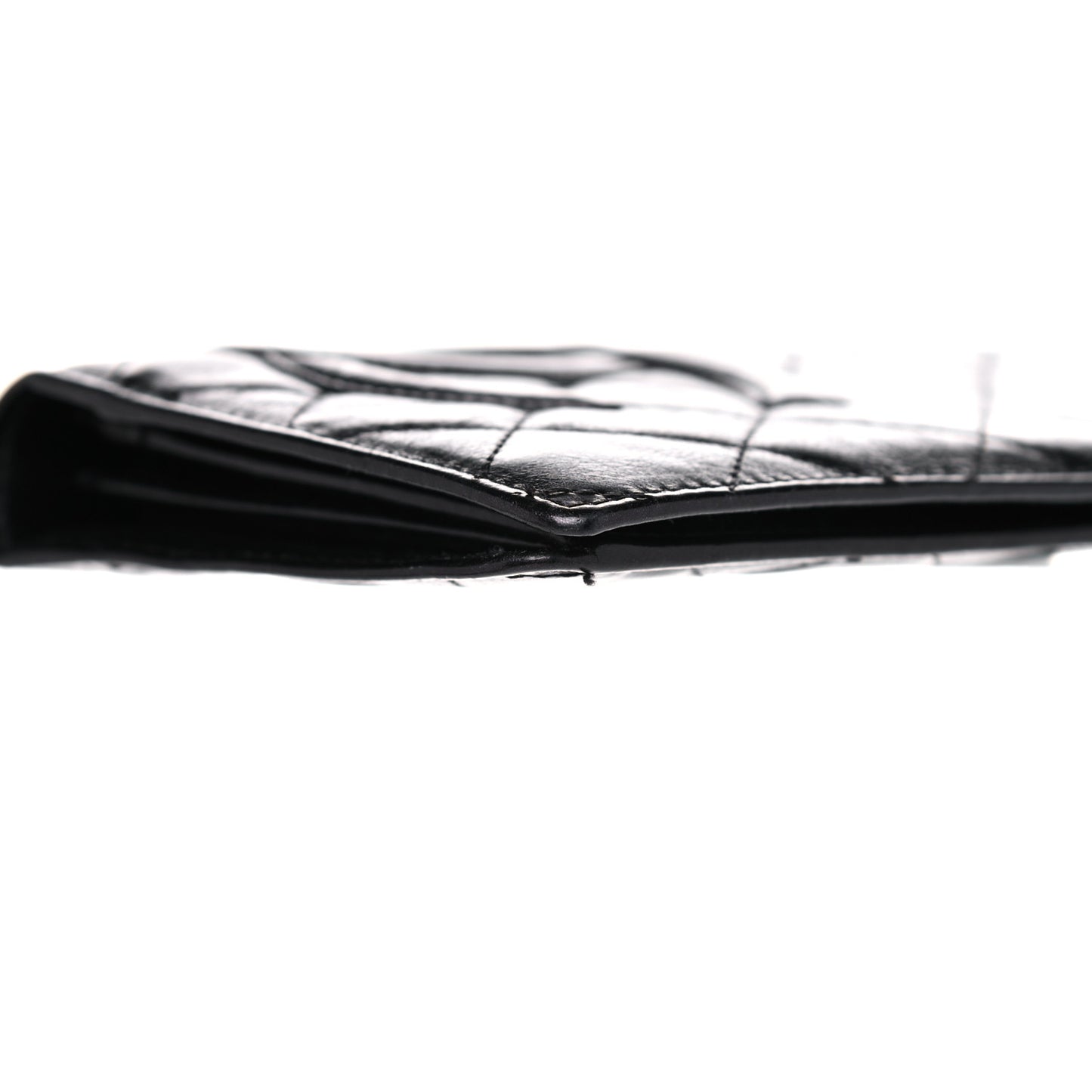 Aged Calfskin Quilted Cambon Yen Wallet Black
