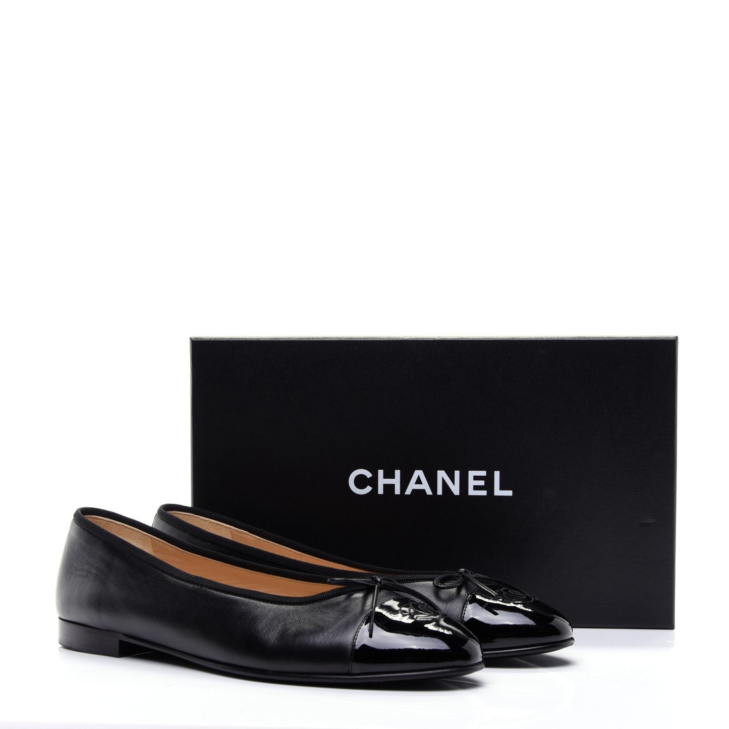 Lambskin Patent Cap Toe Ballerina Flats 40.5 Black