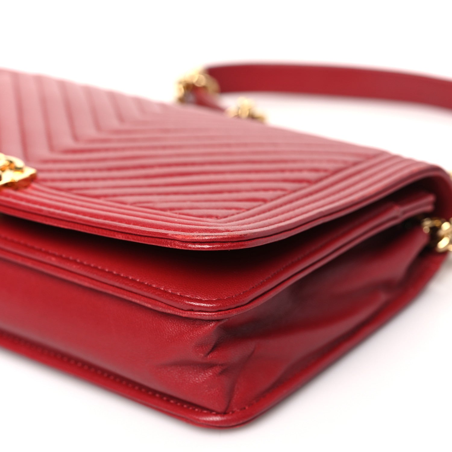 Chanel Lambskin Chevron Quilted Boy Wallet On Chain WOC Red 11 of 13