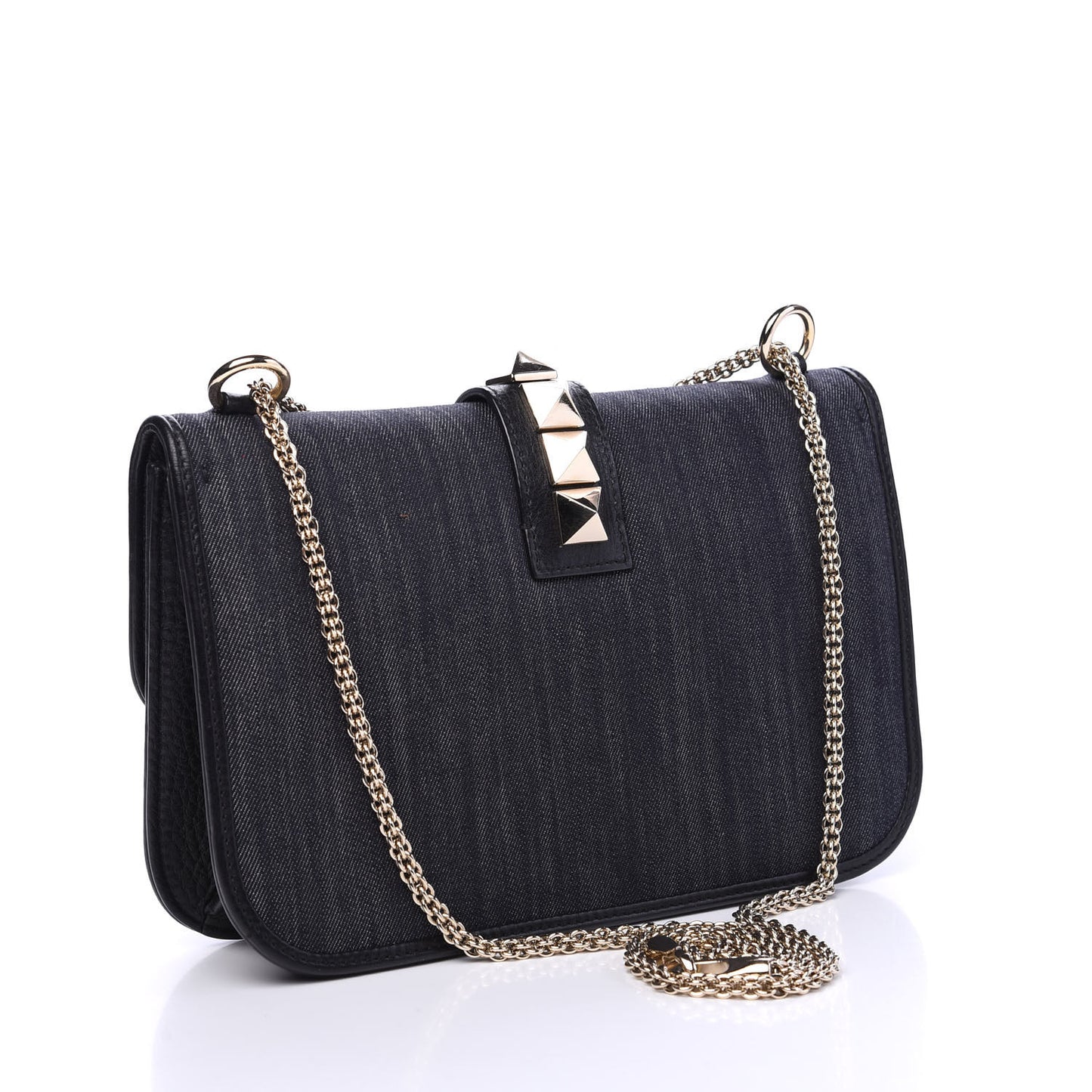 Denim Medium Glam Lock Rockstud Flap Deep Denim