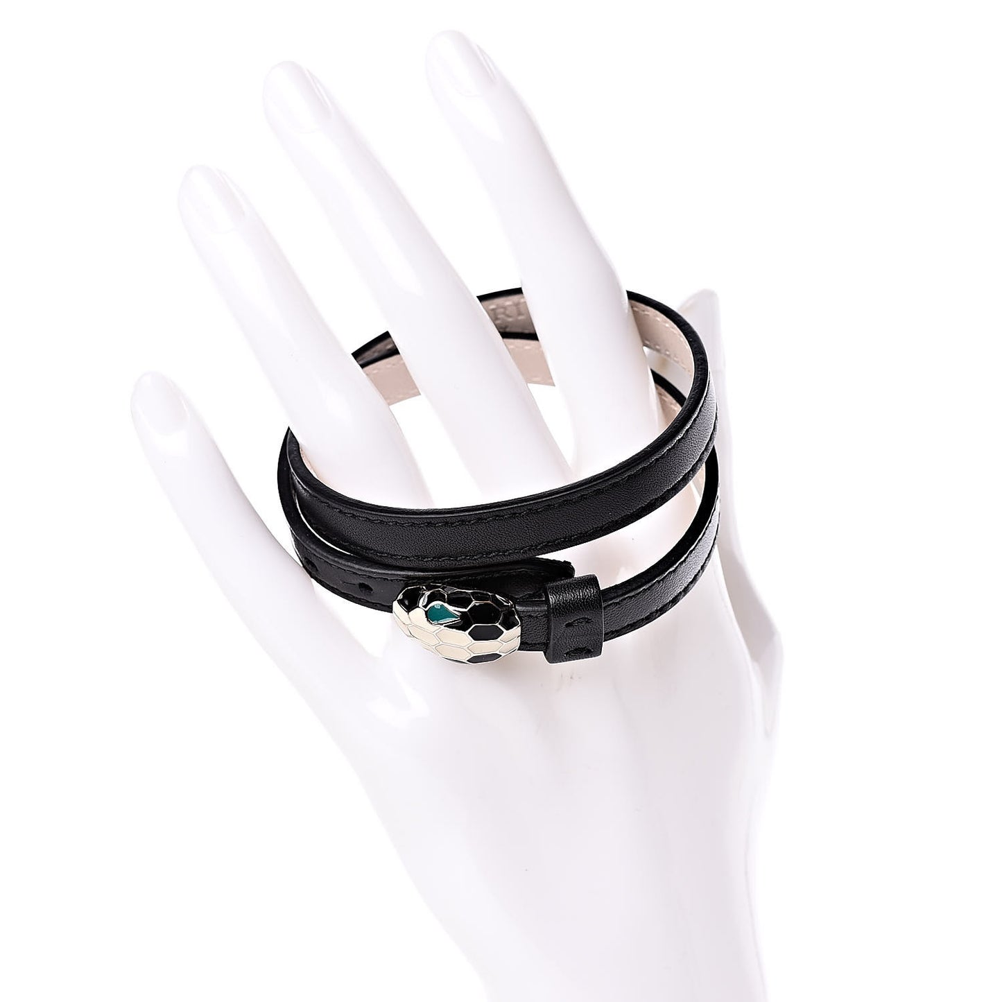 Calfskin Serpenti Forever Double Coil Bracelet Black