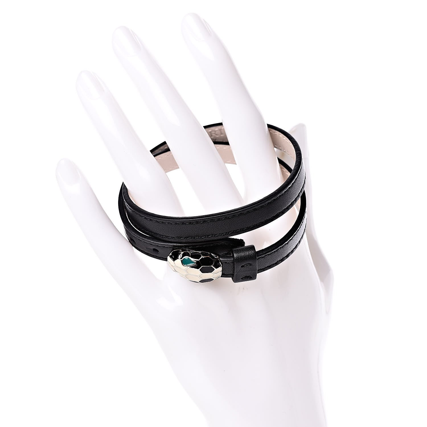 Bulgari Calfskin Serpenti Forever Double Coil Bracelet Black 2 of 6