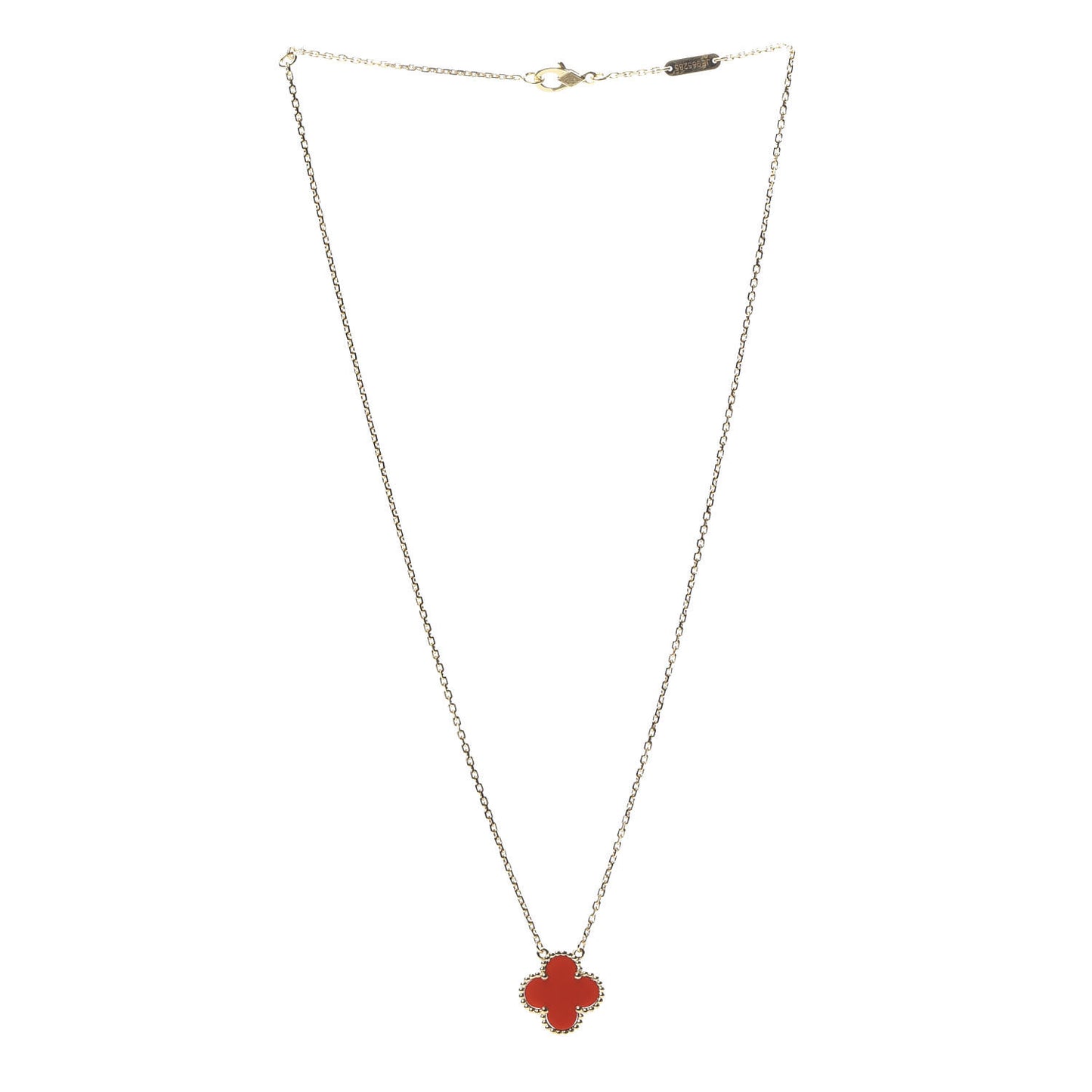 18K Yellow Gold Carnelian Vintage Alhambra Pendant Necklace