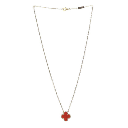 Van Cleef & Arpels 18K Yellow Gold Carnelian Vintage Alhambra Pendant Necklace 3 of 7