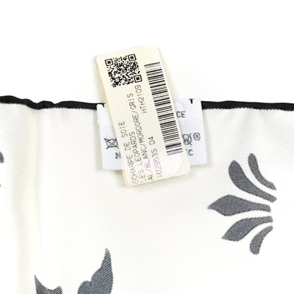Hermes Silk Les Leopards Muffler White Modore Gris 5 of 5