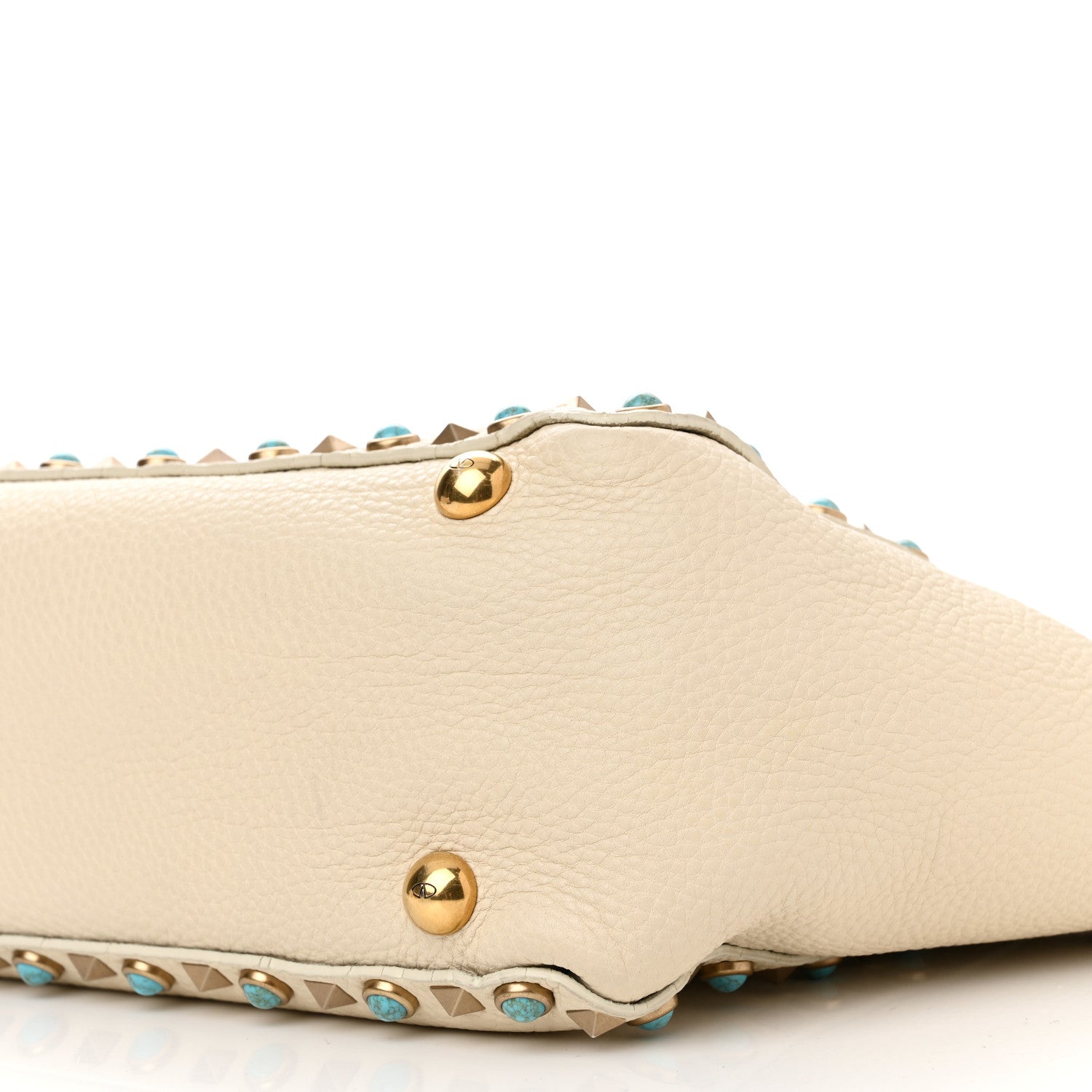 Valentino Garavani Grained Calfskin Turquoise Small Rockstud Rolling Tote Light Ivory 10 of 16