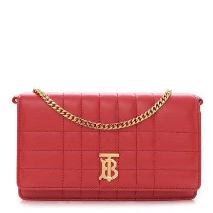 Burberry Lambskin Quilted Lola Clutch On Chain Bright Red 1 of 10
