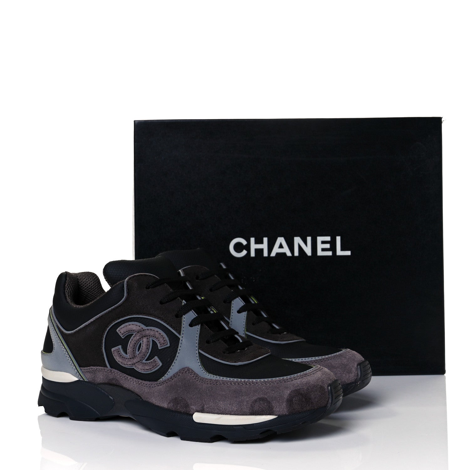 Chanel Calfskin Suede CC Sneakers 38 Black 10 of 10