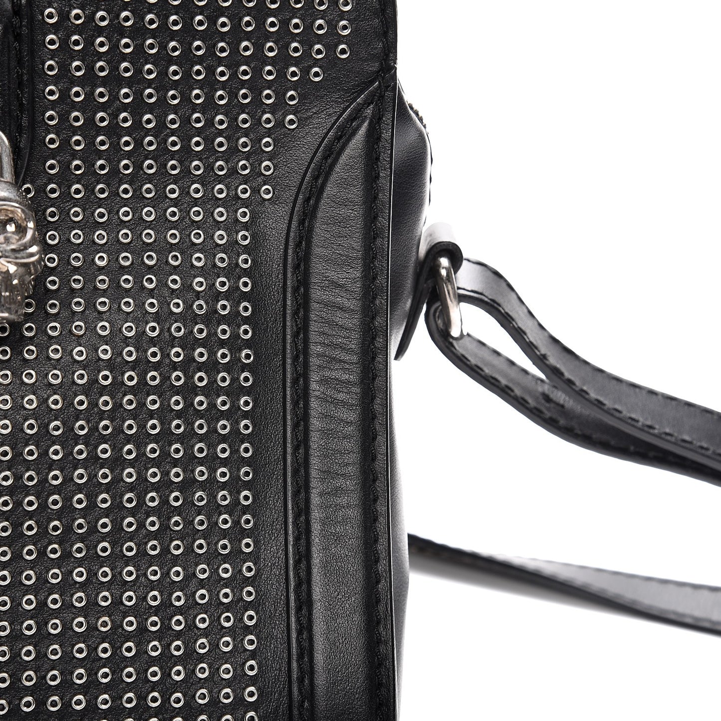 Calfskin Small Studded Padlock Zip Around Tote Black