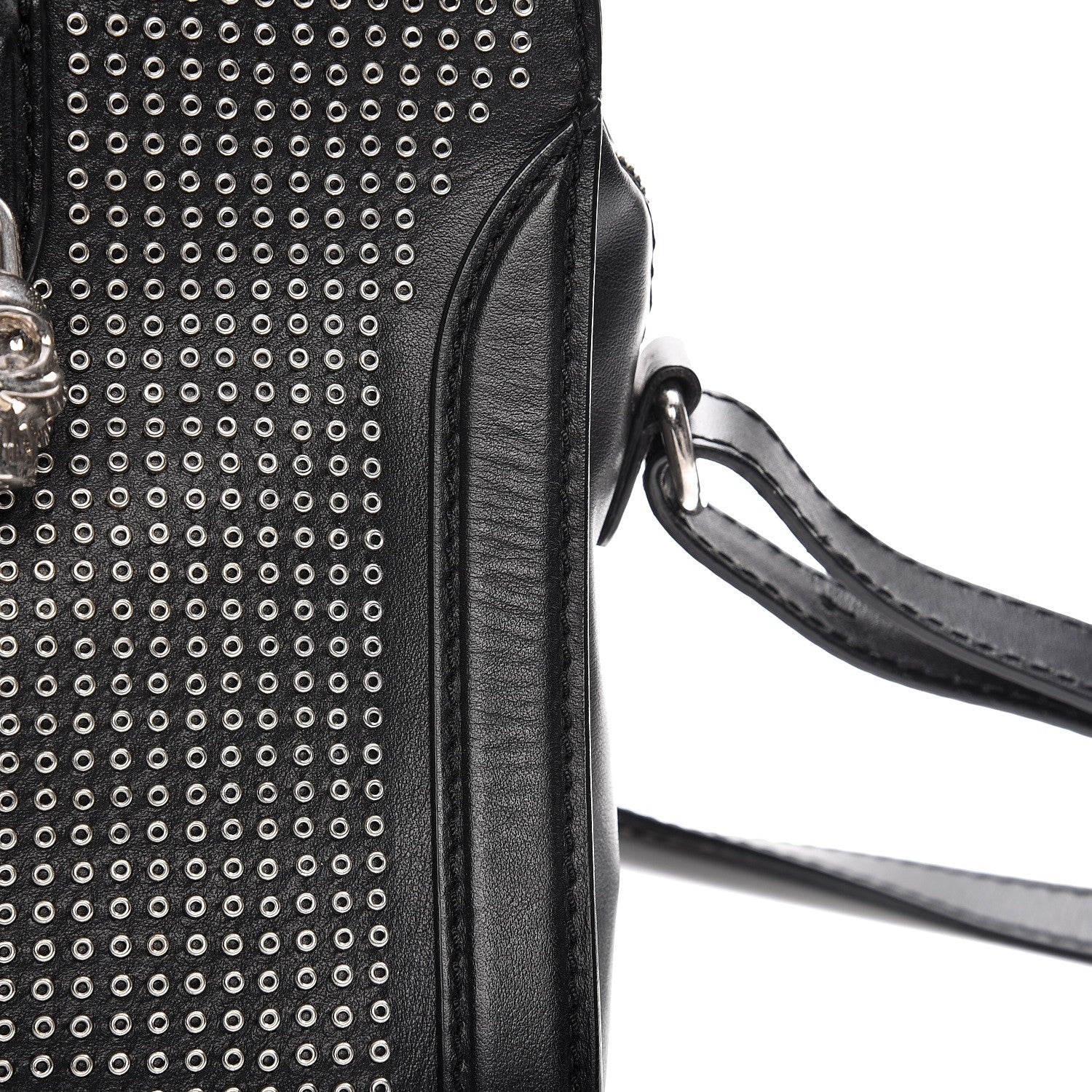 Alexander McQueen Calfskin Small Studded Padlock Zip Around Tote Black 9 of 11