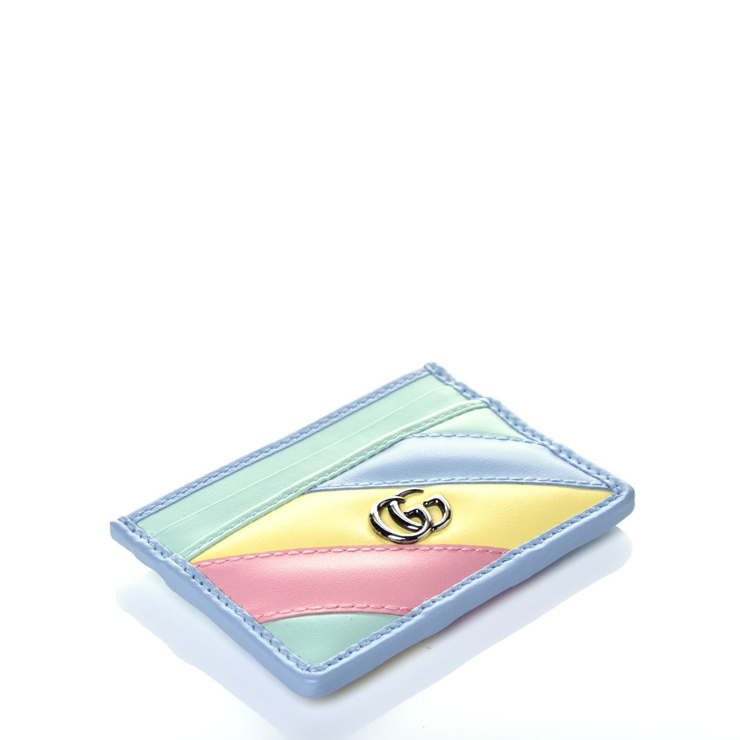 Calfskin Matelasse Diagonal GG Marmont Card Holder Wallet Multicolor Pastel