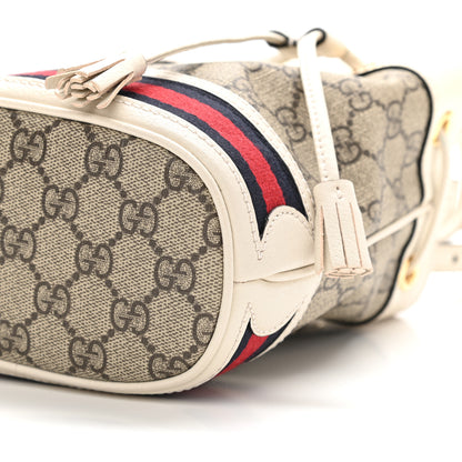 Gucci GG Supreme Monogram Textured Calfskin Web Mini Ophidia Bucket Bag Beige Ebony Mystic White 9 of 11