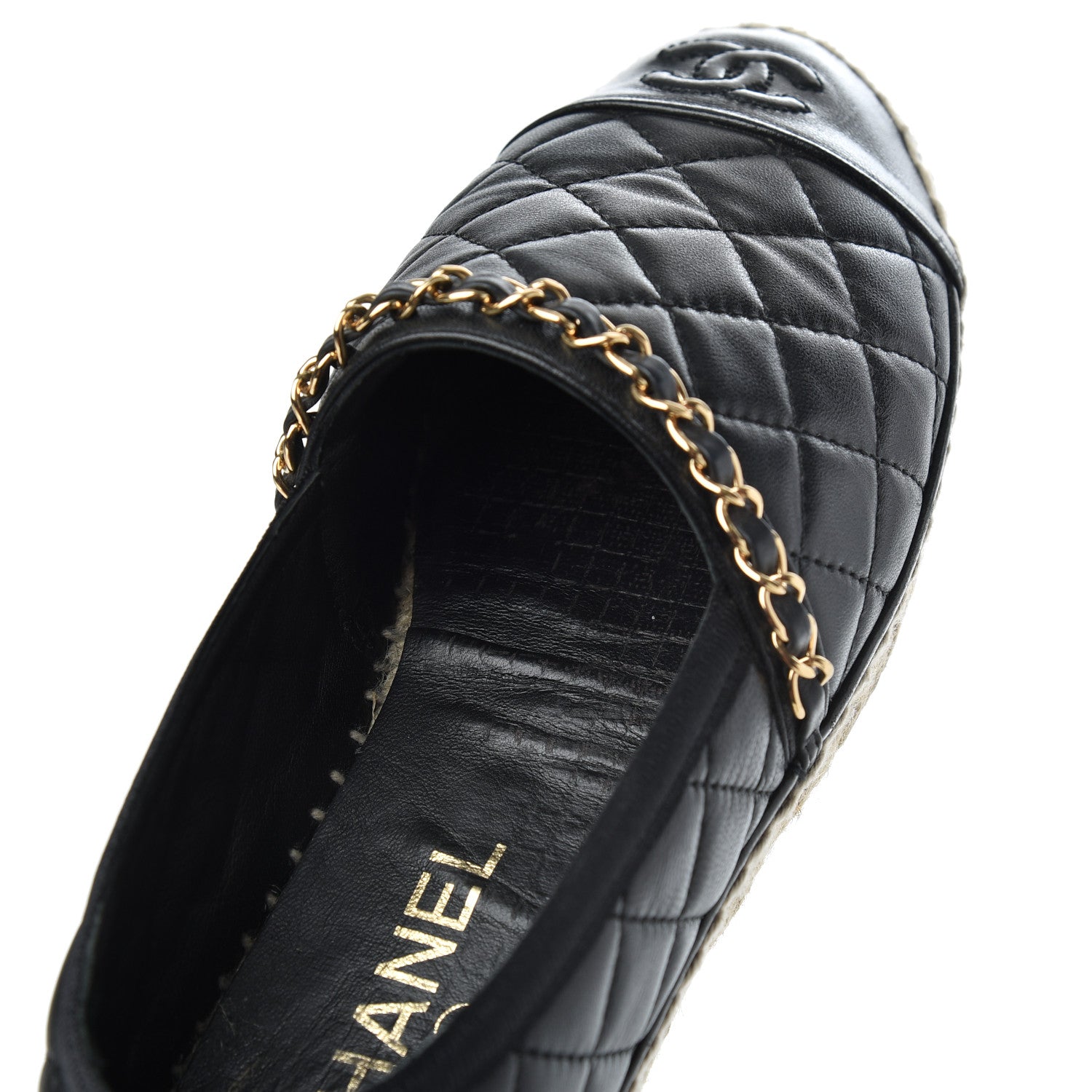 Chanel Lambskin Quilted CC Chain Espadrilles 36 Black 10 of 25