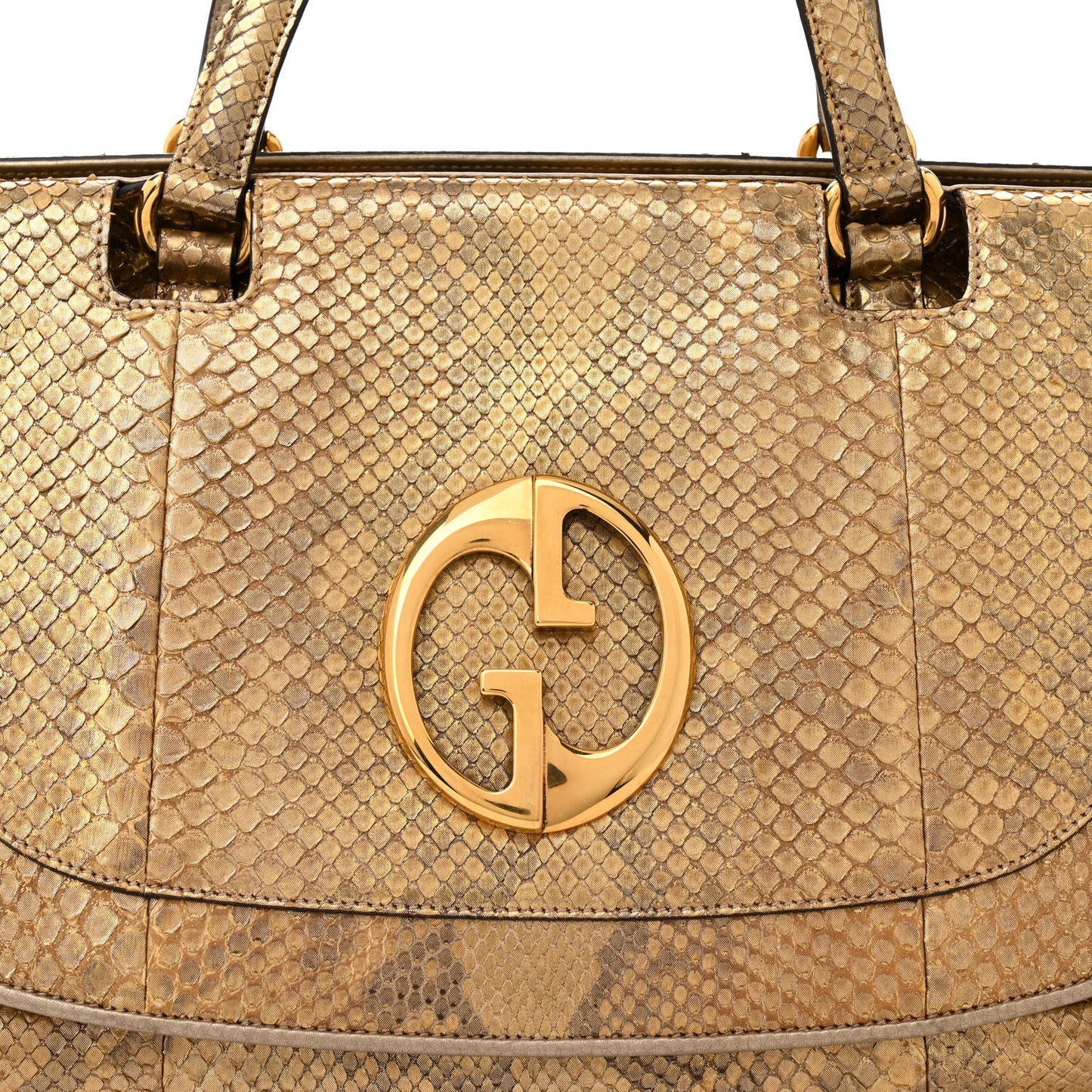 Metallic Snakeskin Medium 1973 Top Handle Satchel Gold