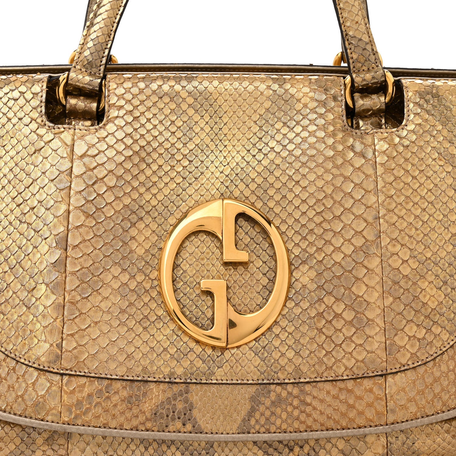 Gucci Metallic Snakeskin Medium 1973 Top Handle Satchel Gold 8 of 14
