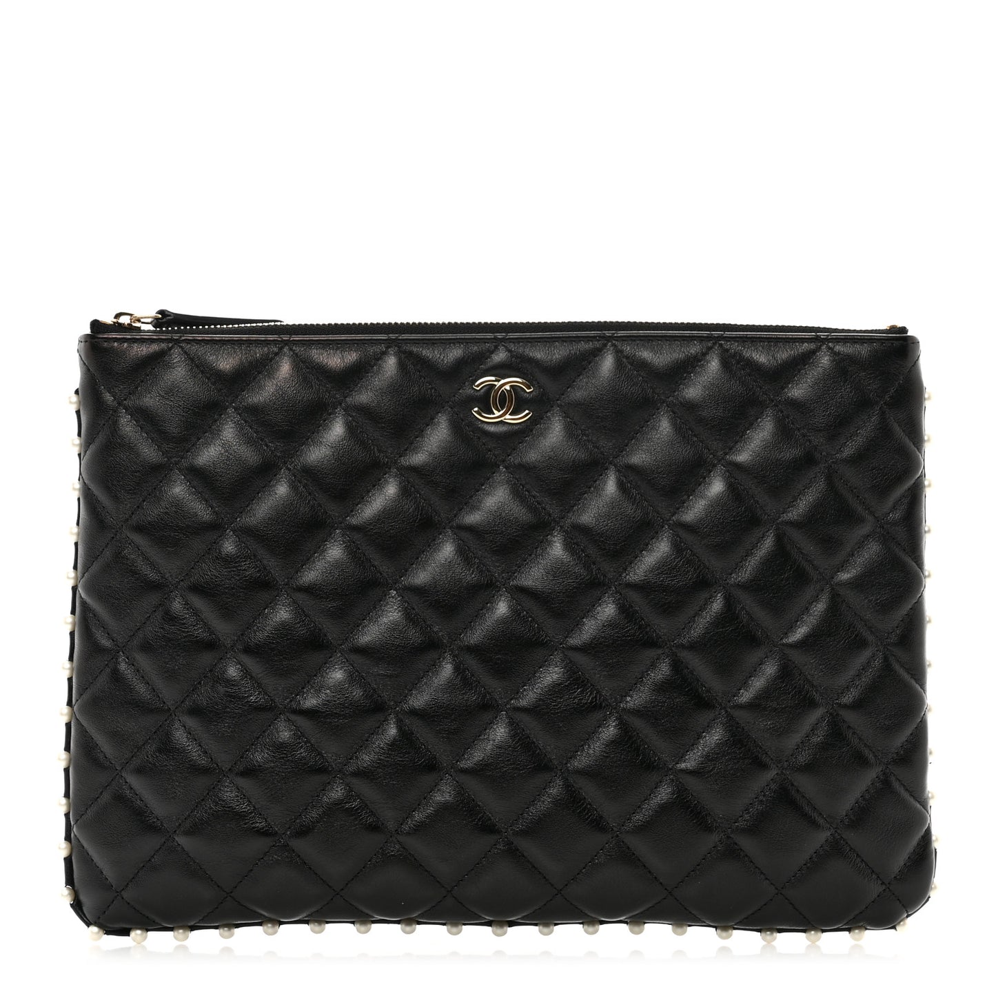 Calfskin Quilted Pearl Medium Cosmetic Case Black
