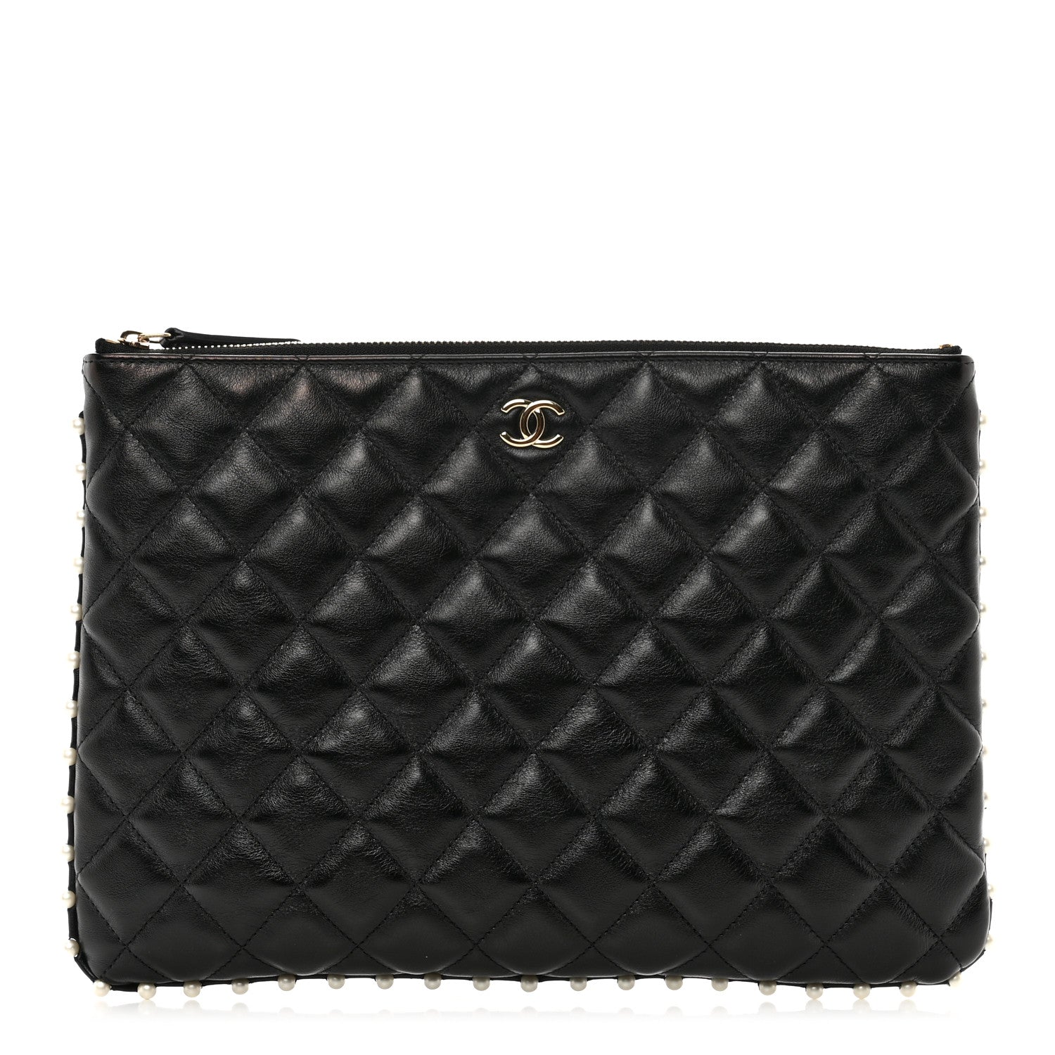 Chanel Calfskin Quilted Pearl Medium Cosmetic Case Black 1 of 9