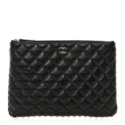 Chanel Calfskin Quilted Pearl Medium Cosmetic Case Black 1 of 9