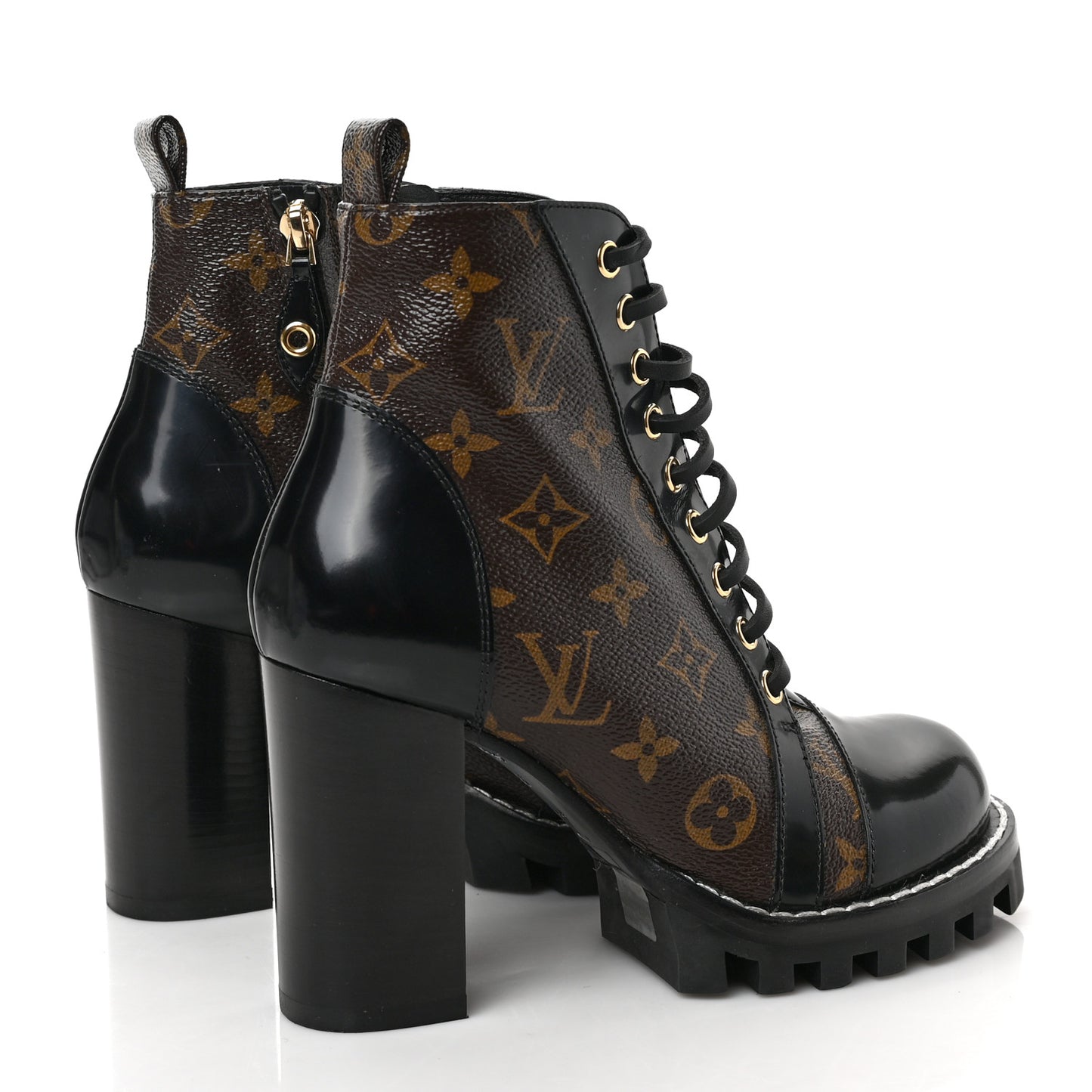 Patent Calfskin Monogram Star Trail Ankle Boots 36 Black