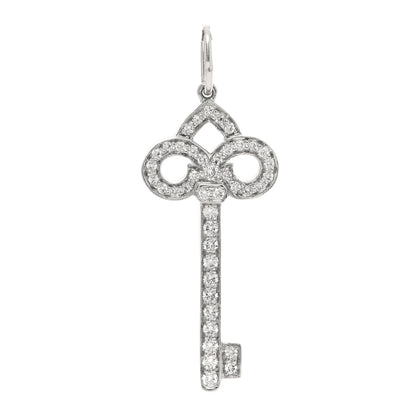 Tiffany Platinum Diamond .12ct Fleur De Lis Key Pendant 1 of 3