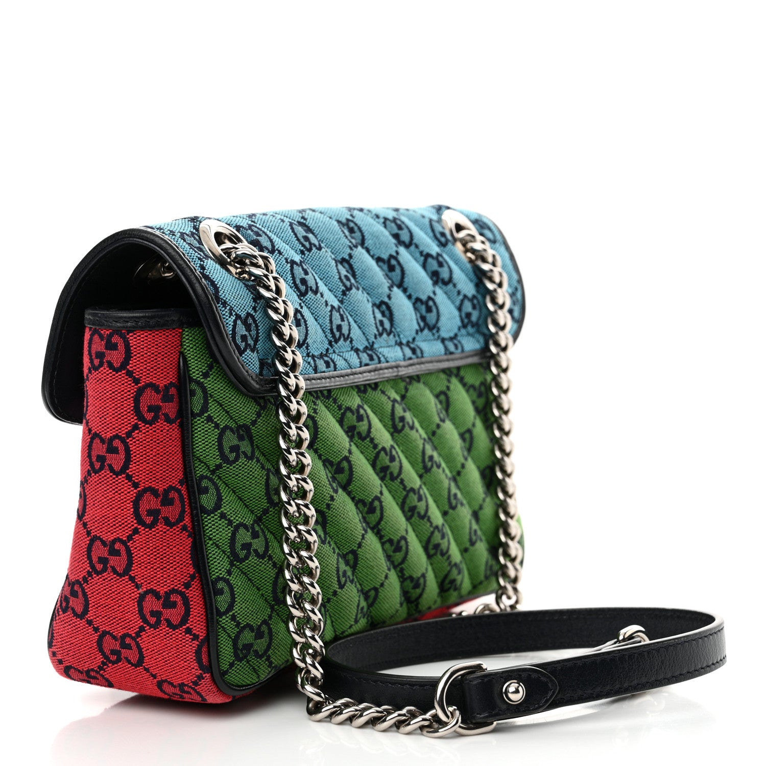 Gucci Monogram Multicolor Matelasse Diagonal Small GG Marmont Shoulder Bag Light Blue Pink Blue Green Red 3 of 11