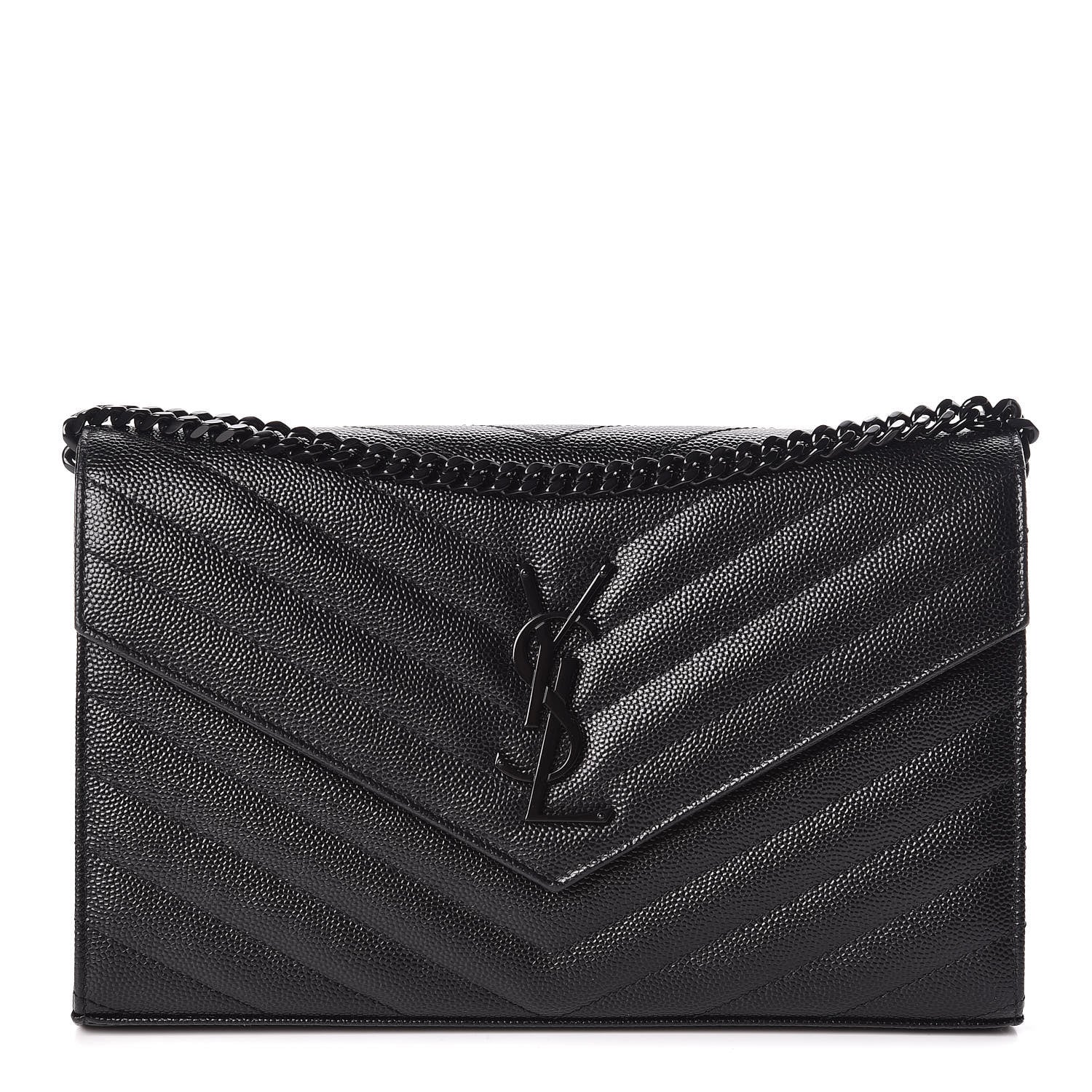 Saint Laurent Grain De Poudre Matelasse Chevron Monogram Chain Wallet Black 1 of 13