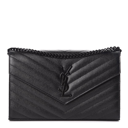 Saint Laurent Grain De Poudre Matelasse Chevron Monogram Chain Wallet Black 1 of 13