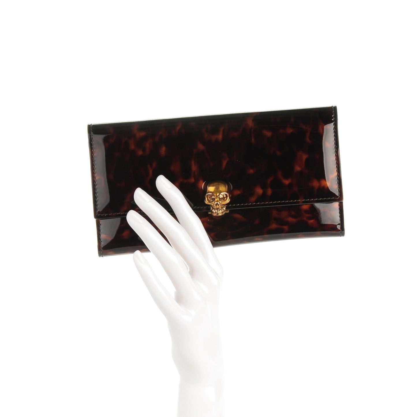 Tortoise Print Patent Skull Continental Wallet