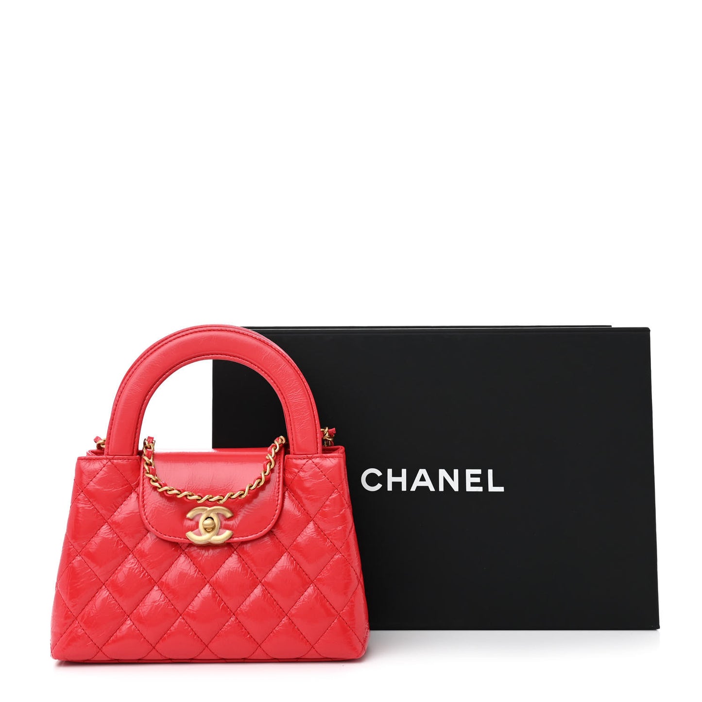 Shiny Aged Calfskin Quilted Nano Kelly Shopper Dark Red