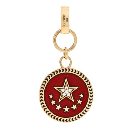 Foundrae 18K Yellow Gold Champleve Enamel Diamond Strength Petite Medallion Pendant Red 1 of 4
