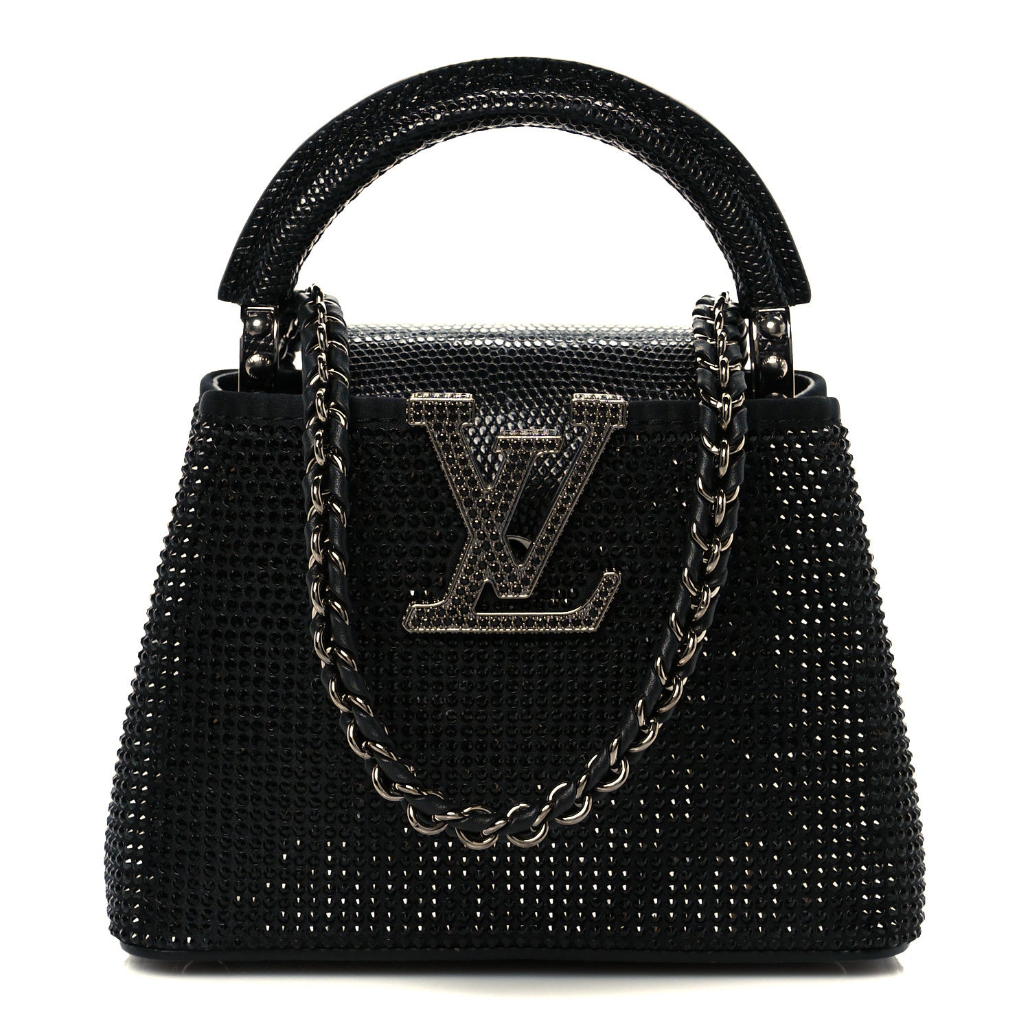 Louis Vuitton Swarovski Crystal Satin Lizard Nano Capucines Black 1 of 10