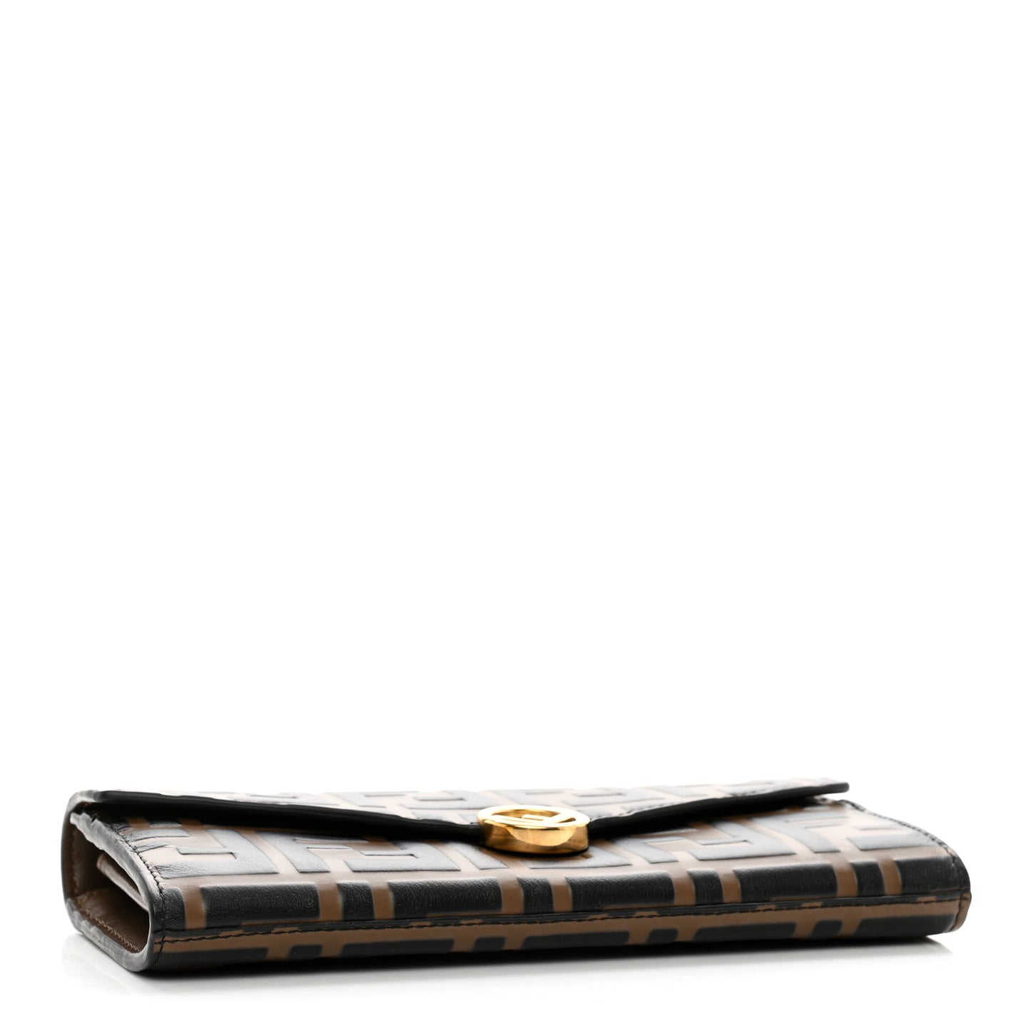 Vitello Soft F is Fendi Bi-Color FF 1974 Embossed Continental Envelope Wallet Maya Black