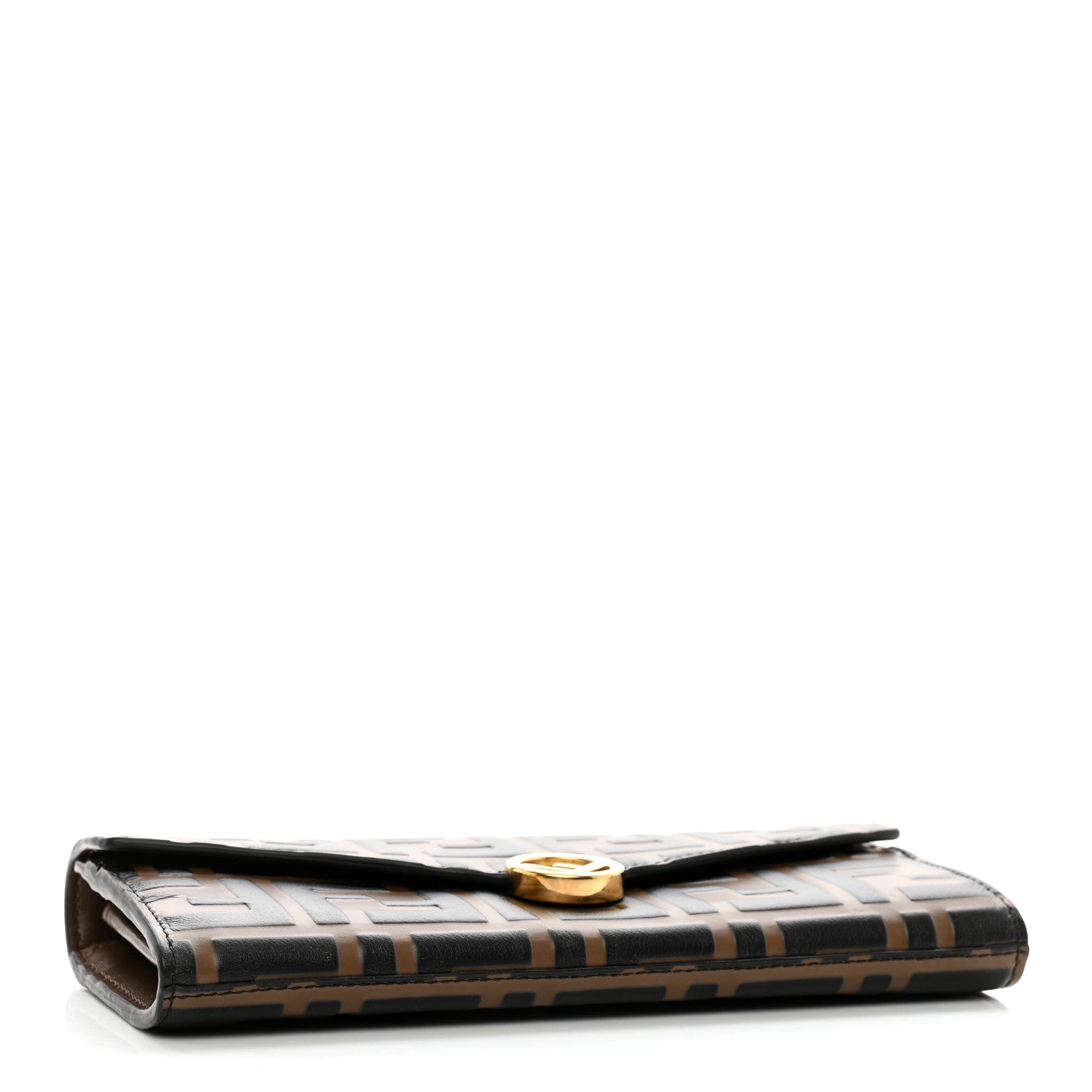 Fendi Vitello Soft F is Fendi Bi-Color FF 1974 Embossed Continental Envelope Wallet Maya Black 4 of 12
