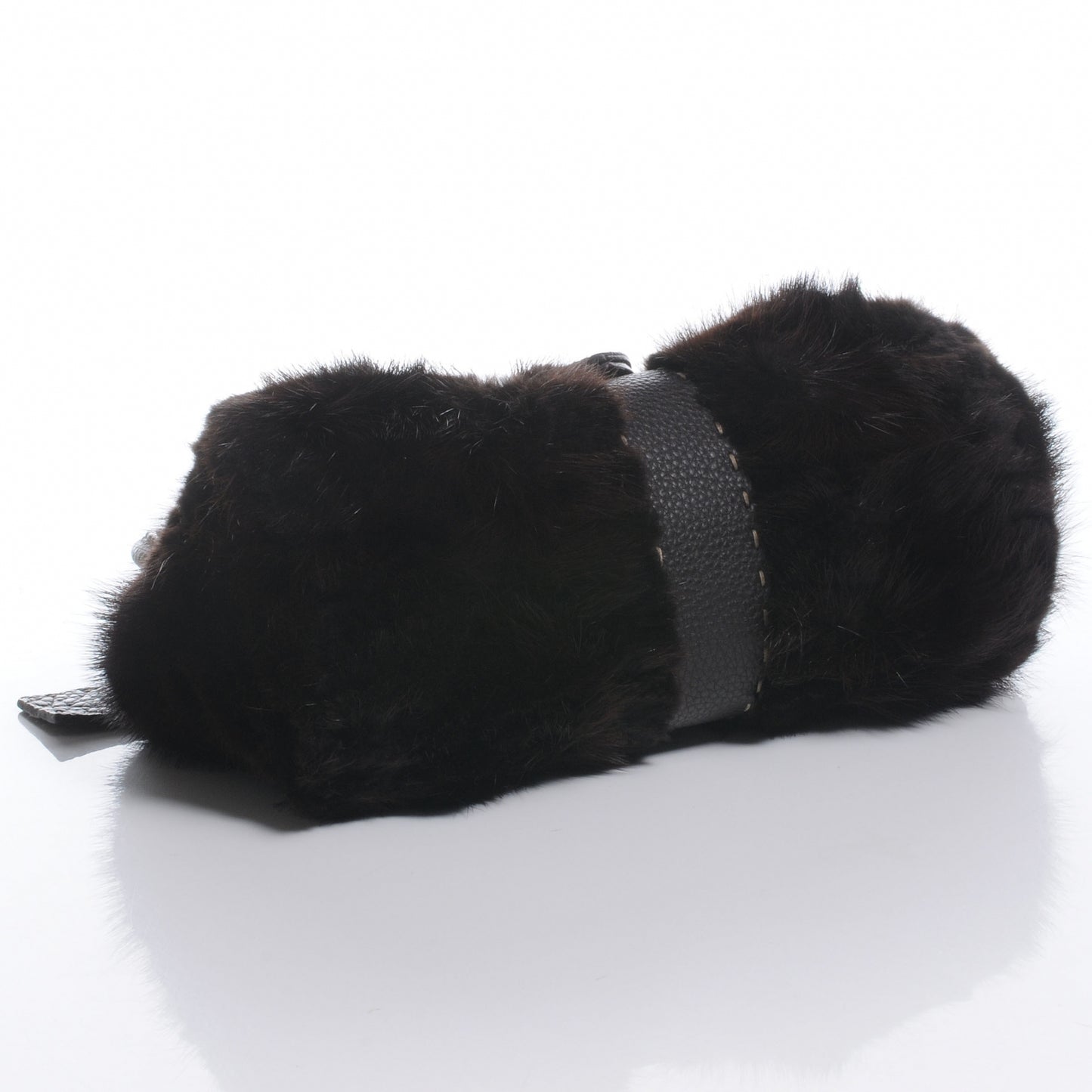 Mink Fur Calfskin Romano Selleria Shoulder Bag Brown