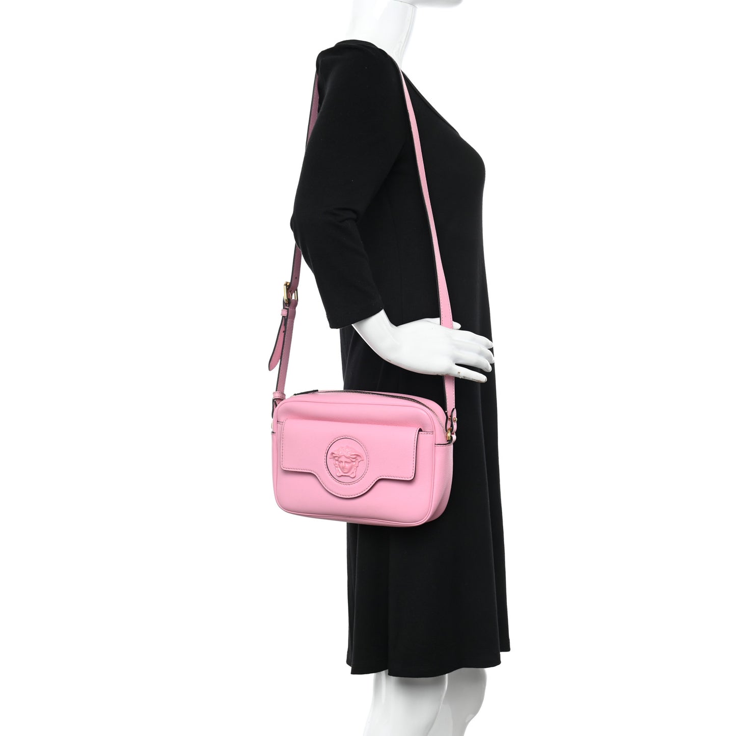 Grained Calfskin Medusa Camera Bag Pink