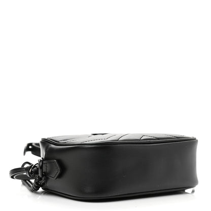 Gucci Calfskin Matelasse Monochrome Mini GG Marmont Chain Shoulder Bag Black 3 of 9