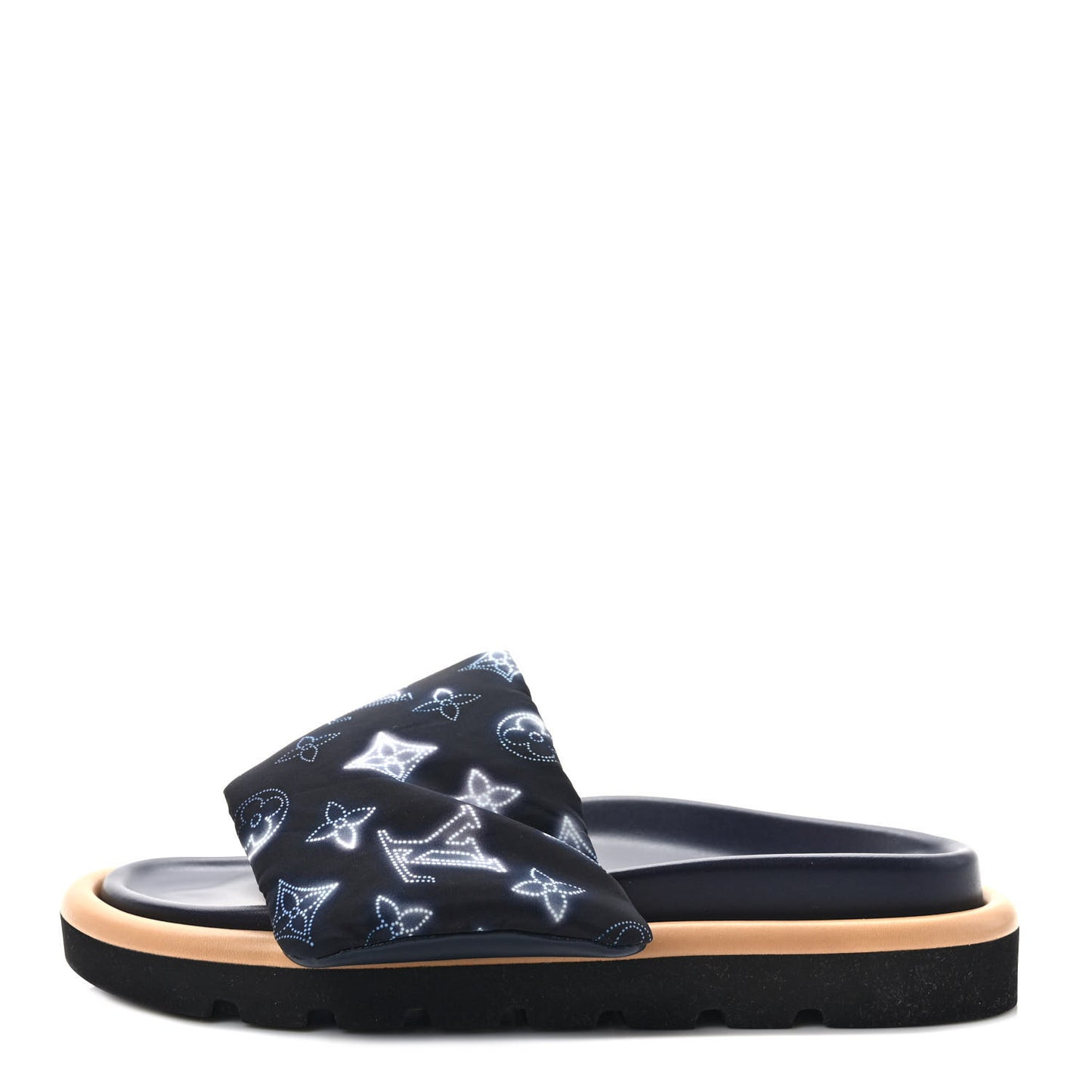 Nylon Monogram Womens Pool Pillow Comfort Mules 37 Navy Blue