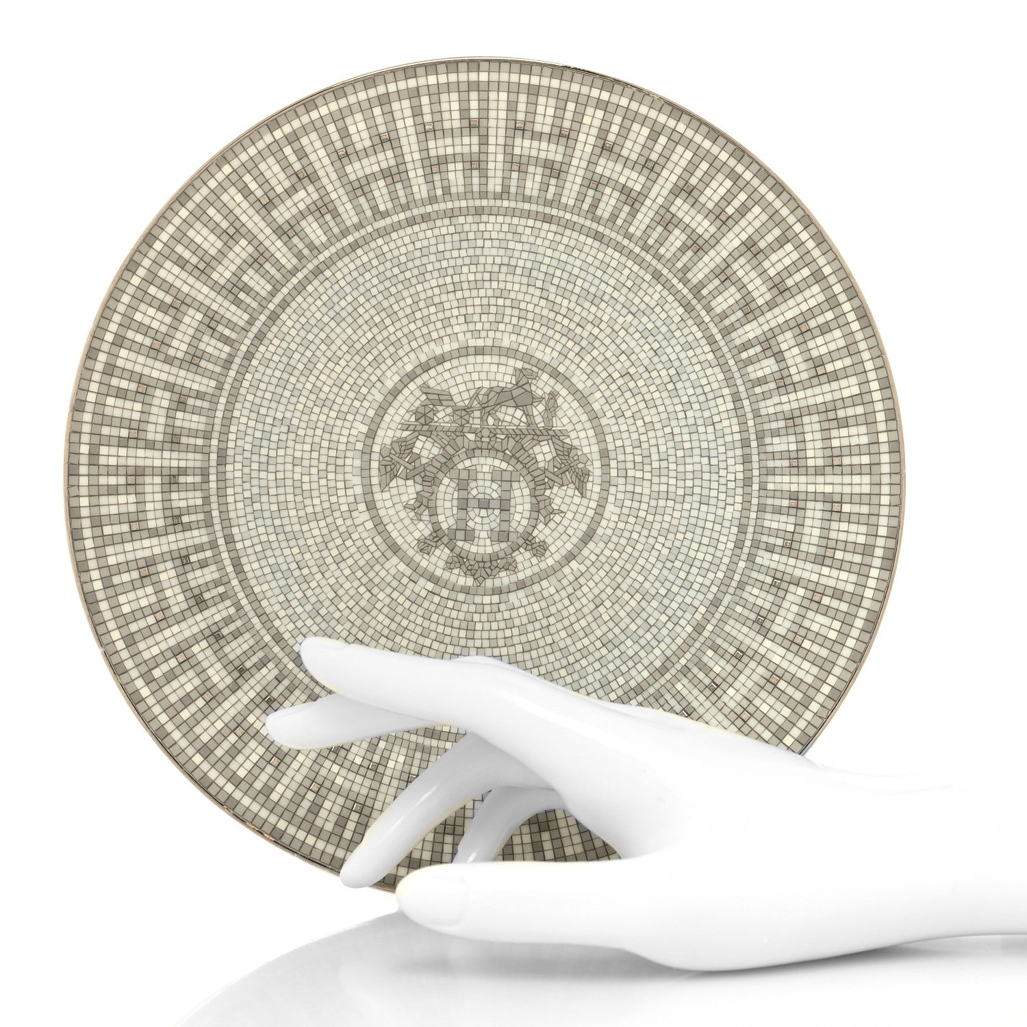 Hermes Porcelain Mosaique au 24 Platine Dessert Plate 8.3 2 of 6