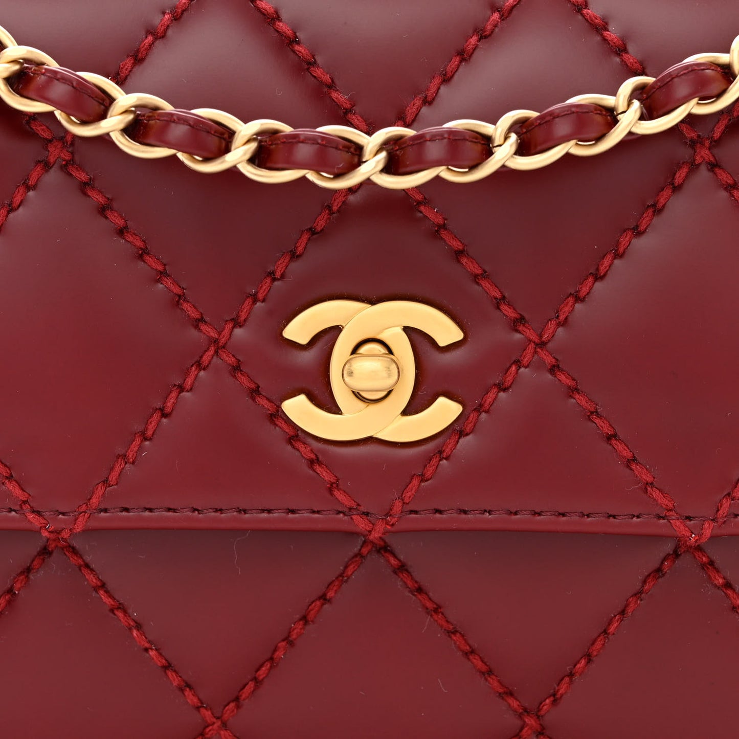 Calfskin Quilted Medium Wild Stitch Flap Burgundy